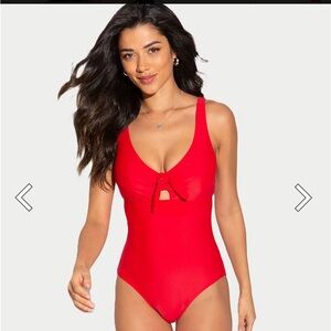 Bow Front underwire Red One-Piece Swimsuit